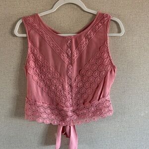 Self Esteem Beverly Crochet Tie Back Tank Top Small Boho Cottagecore Festival